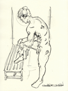 Nude gay male with towel. Pen & ink figure drawing. Nude gay male with towel. 
