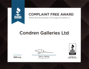Complaint Free Award by the Better Business Bureau. Masculine figure drawing.