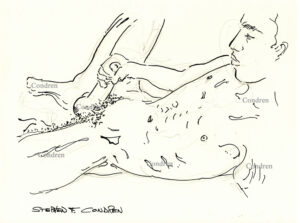 Naked Man Jacking In Bed Pen & Ink Figure Drawing And Prints #214B