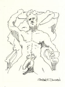 Nude Male In Lounge Chair Pen & Ink Figure Drawing And Prints #215B