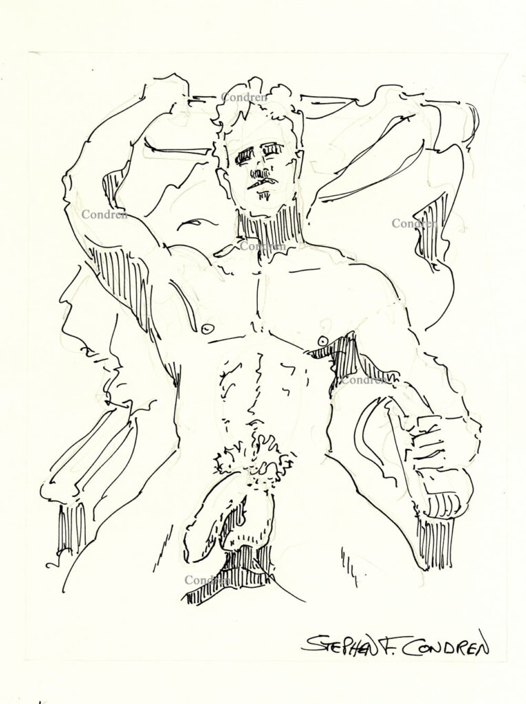 Nude Male In Lounge Chair Pen & Ink Figure Drawing And Prints #215B