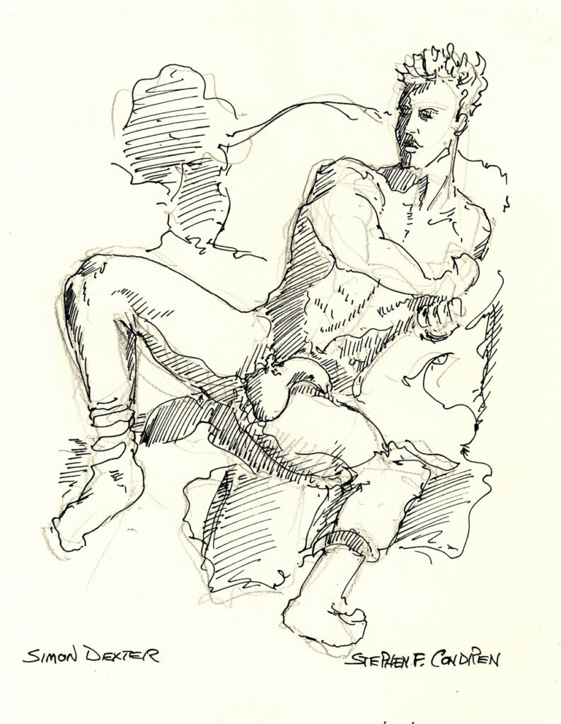 Simon Dexter Naked On A Bed Showing His Penis Pen & Ink Figure Drawing #200B