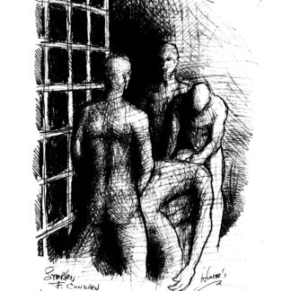 Pencil Figure drawing of a BDSM prison rape of a new inmate. They have muscular bodies with a chiseled 6-pack set of abs.