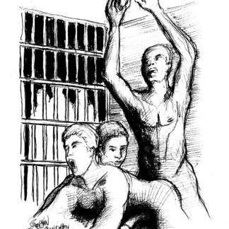 Pencil Figure drawing of a BDSM prison rape of a new inmate. They have muscular bodies with a chiseled 6-pack set of abs.