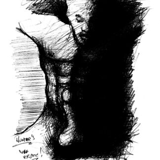 Pencil figure drawing of a hot nude male chained to a dungeon wall to be used for BDSM gay male sex.