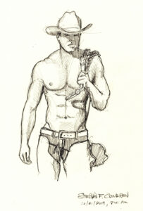 Shirtless Cowboy With Straps Pencil Drawing #185B