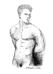 Nude Male Standing With Arms Behind His Back Pen & Ink Drawing #189B