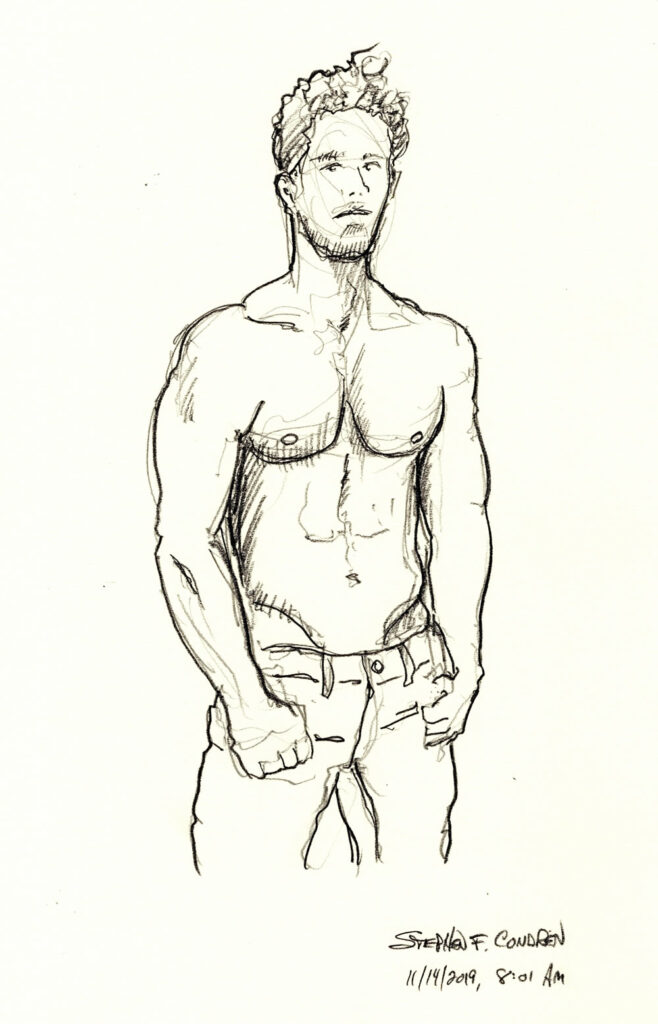 Hot Shirtless Male With Thumbs In His Jeans Pockets Pencil Drawing #191B