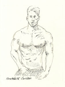 Shirtless Male Caught Jacking Off Pen & Ink Figure Drawing #197B