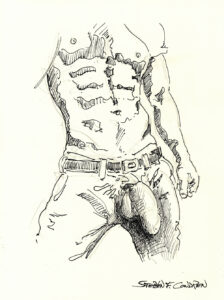 Shirtless Male With Hardon Pen & Ink Figure Drawing #198B