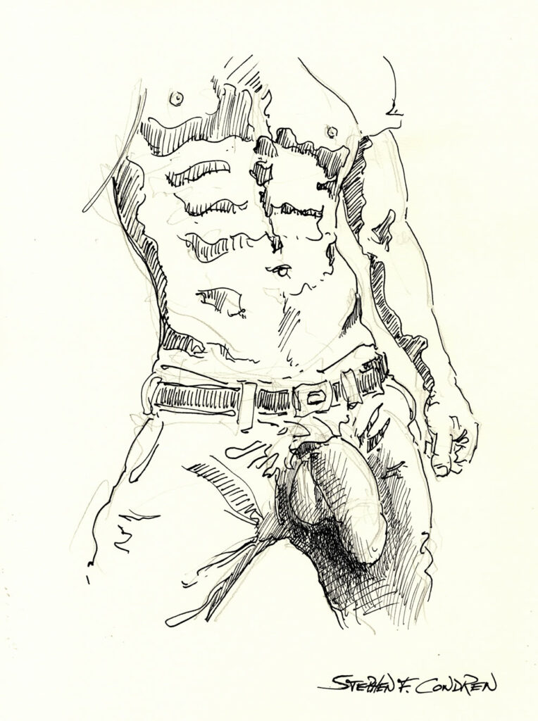 Shirtless Male With Hardon Pen & Ink Figure Drawing #198B