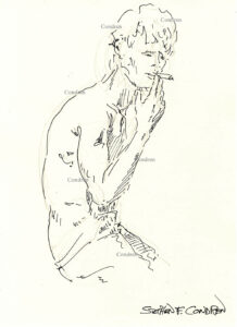 Shirtless Boy Smoking With Pants Down Pen & Ink Figure Drawing #204B