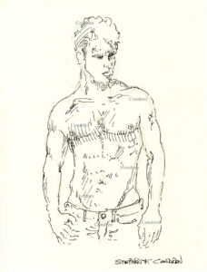 Yuval Sliper Shirtless Male Pen & Ink Figure Drawing #205B