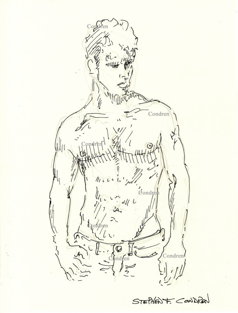 Yuval Sliper Shirtless Male Pen & Ink Figure Drawing #205B. Yoval Siper.