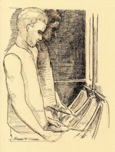 Hot Boys Pissing Together At Urinals Pen & Ink Figure Drawing And Prints #226B. Public gay sex artwork.