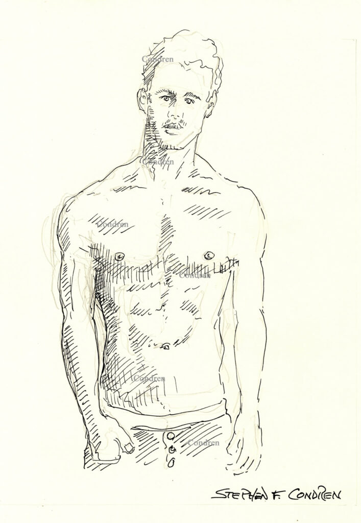 Janis Danner Shirtless Male With Muscular Torso Pen & Ink Figure Drawing And Prints #229B