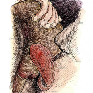 Pen & ink watercolor drawing of a boy rimming the ass of his fuck buddy.