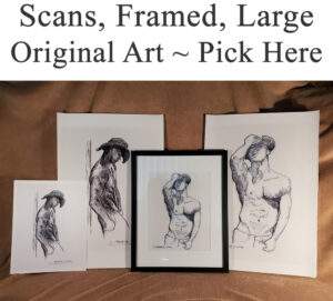 Scans, Framed Prints, Large, Original Art. Masculine figure drawing.
