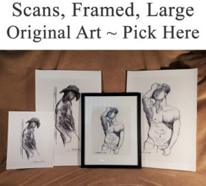 Scans, Framed Prints, Large, Original Art. Boy sucking six dicks is a pen & ink drawing of a hot boy.