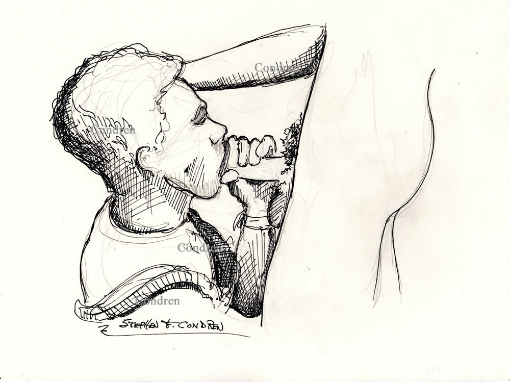 Boy Dick Sucker In Profile Pen & Ink Figure Drawing With Dirty Gay Sex Stories #135B