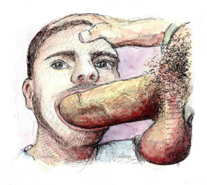Boy Sucking Giant Cock Pen & Ink Watercolor Drawing And Prints #106B