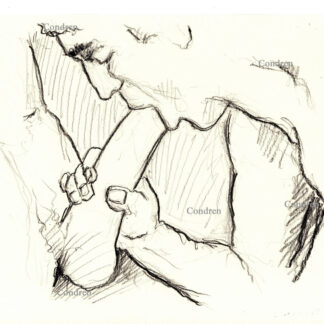 Pencil drawing of a hot gay boy sucking a big hairy dick. He has a muscular body with buff arms and cute face.
