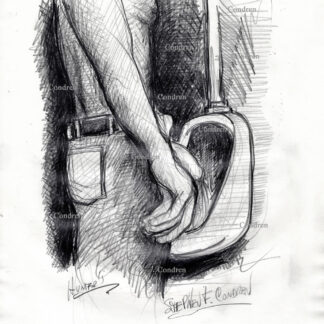Boy pissing at urinal. Gay male figure drawing.