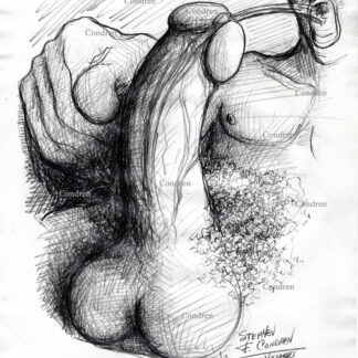 Naked boy jacking in mouth pencil gay male figure drawing. The boy has a muscular torso with a 6-pack set of abs and defined pecs.