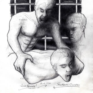 Jail cell gang bang of a naked inmate in his cell block pencil gay male figure drawing.