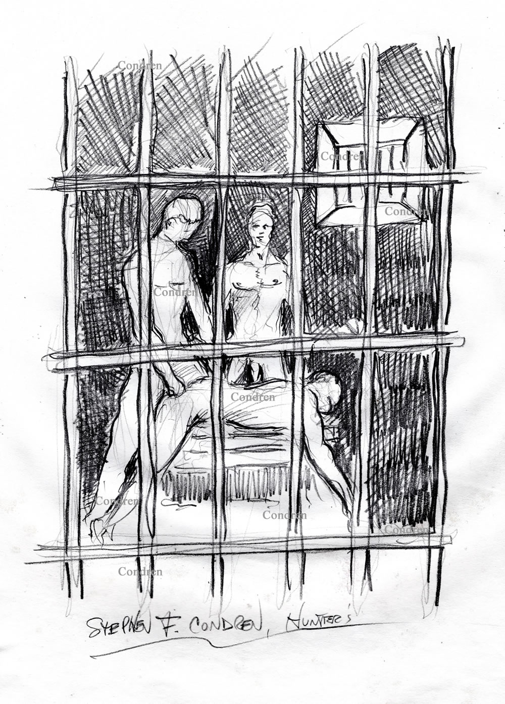 Naked Prisoner Rape of a new gay inmate. Pencil gay male figure drawing.