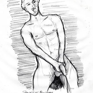 Hot boy pissing with his big, hairy uncut cock. Pencil gay male figure drawing.