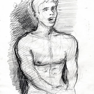 Hot boy jacking off with both hands. The boy has a muscular physique with a 6-pack set of abs and defined pecs. Pencil gay male figure drawing.