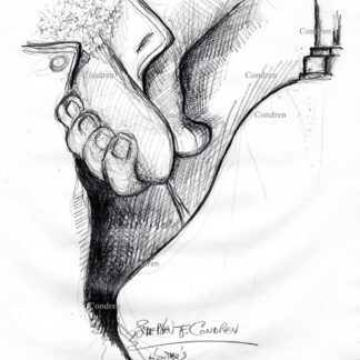 Penis at urinal pissing. Pencil gay male figure drawing.