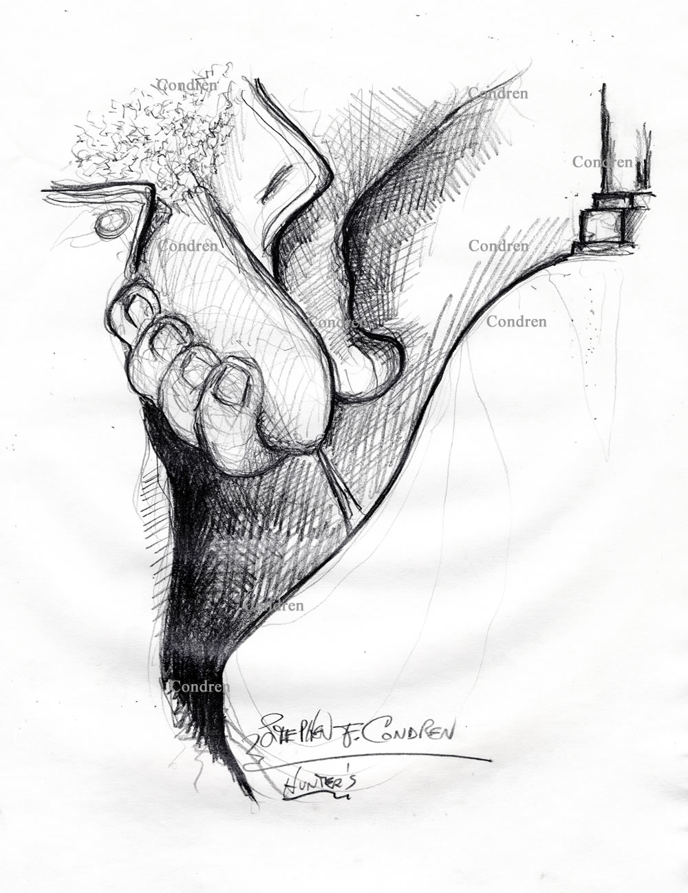 Penis at urinal pissing. Pencil gay male figure drawing.