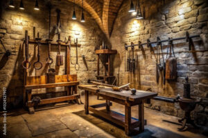 Dungeon for gay BDSM Sex torture. Photograph. Gay male figure drawing. Bounded naked muscular man for BDSM sex. 