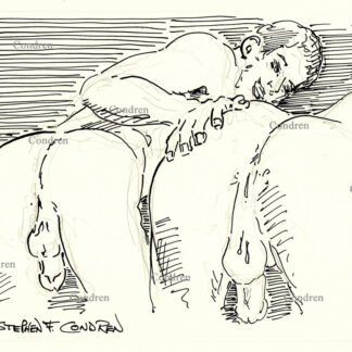 Rubbing naked asses of sexy incest brother with big cocks and hairy low hanging balls. Gay male pen & ink figure drawing.