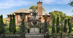 Mansion on Cregier Avenue. Jackson Park Highlands, Chicago. Photograph. Facial face, gay male pen & ink figure drawing. 